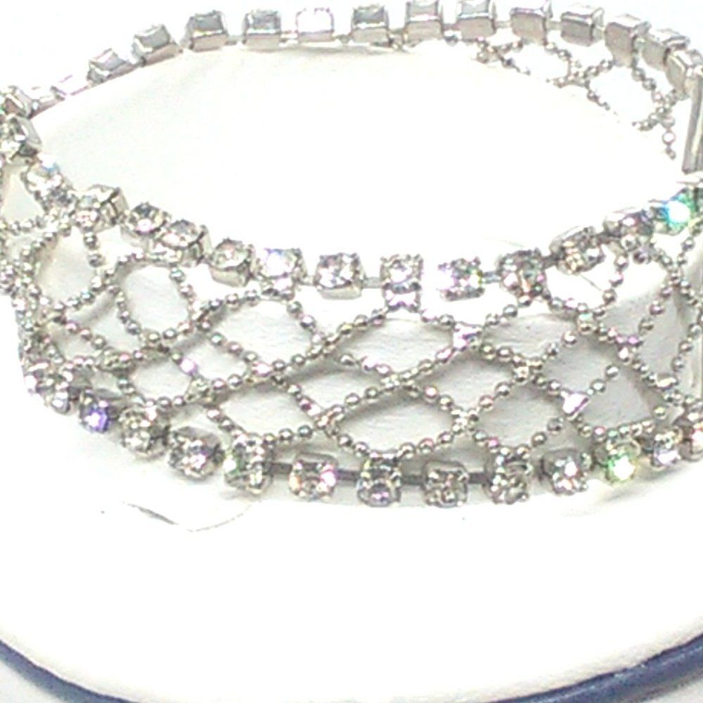 VTG Silver-tone Crystal Rhinestone Metal Mesh 7" Bracelet Lobster Clasp